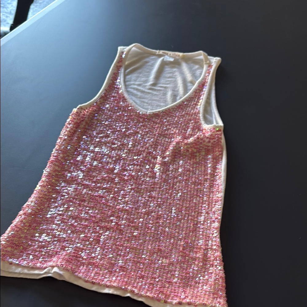 Alice + Olivia Pink Sequin Sleeveless v neck Top